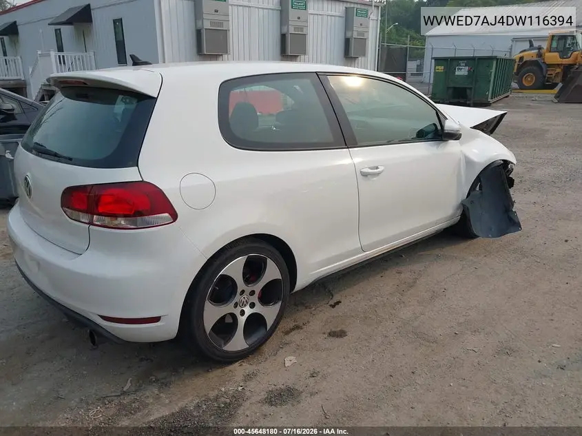 2013 Volkswagen Gti 2-Door VIN: WVWED7AJ4DW116394 Lot: 45648180