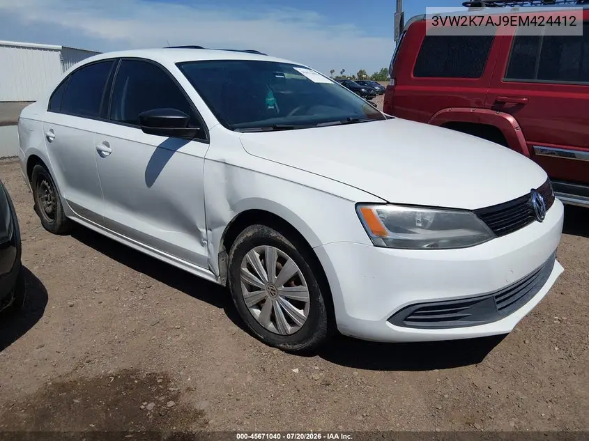 2014 Volkswagen Jetta 2.0L S VIN: 3VW2K7AJ9EM424412 Lot: 45671040