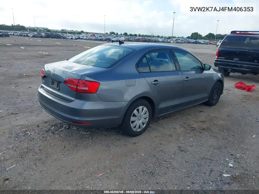 2015 Volkswagen Jetta 2.0L S VIN: 3VW2K7AJ4FM406353 Lot: 45294749