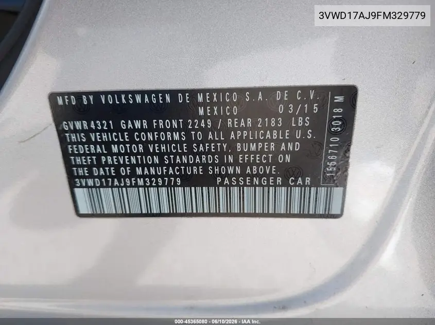 3VWD17AJ9FM329779 2015 Volkswagen Jetta 1.8T Se