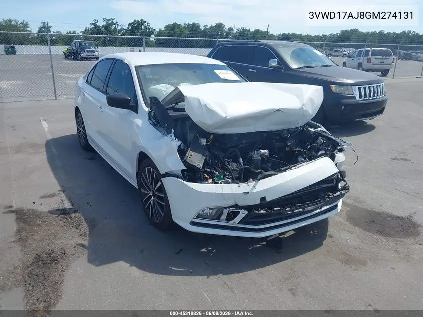 2016 Volkswagen Jetta 1.8T Sport VIN: 3VWD17AJ8GM274131 Lot: 45318826
