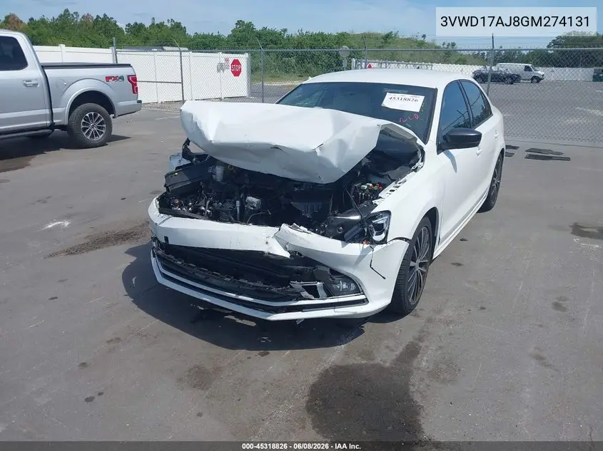 2016 Volkswagen Jetta 1.8T Sport VIN: 3VWD17AJ8GM274131 Lot: 45318826