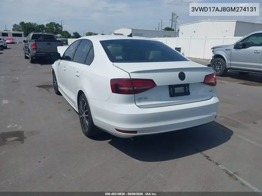 2016 Volkswagen Jetta 1.8T Sport VIN: 3VWD17AJ8GM274131 Lot: 45318826
