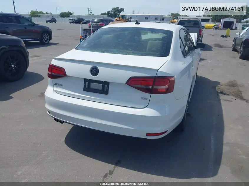 2016 Volkswagen Jetta 1.8T Sport VIN: 3VWD17AJ8GM274131 Lot: 45318826