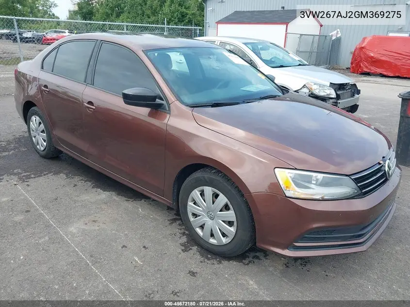 2016 Volkswagen Jetta 1.4T S VIN: 3VW267AJ2GM369275 Lot: 45672180