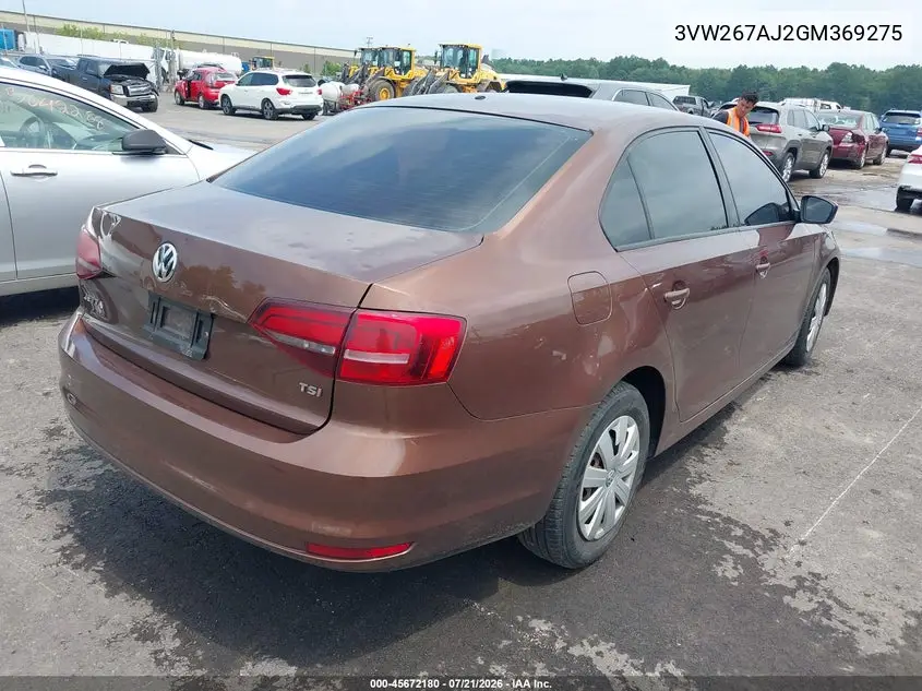 2016 Volkswagen Jetta 1.4T S VIN: 3VW267AJ2GM369275 Lot: 45672180
