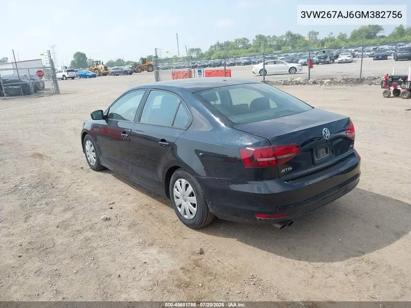 2016 Volkswagen Jetta 1.4T S VIN: 3VW267AJ6GM382756 Lot: 45681786