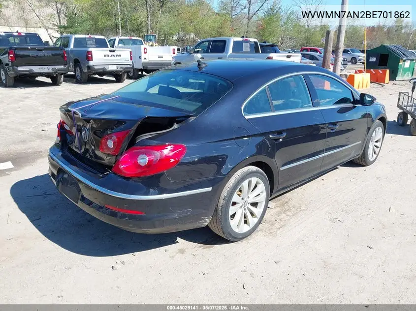 2011 Volkswagen Cc Sport VIN: WVWMN7AN2BE701862 Lot: 45029141