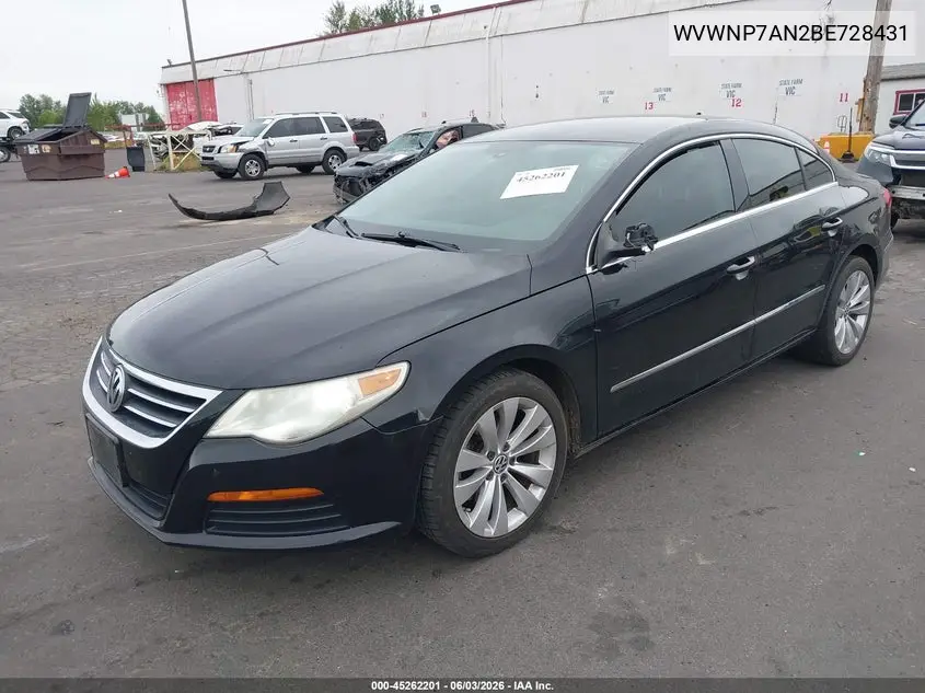 2011 Volkswagen Cc Sport VIN: WVWNP7AN2BE728431 Lot: 45262201