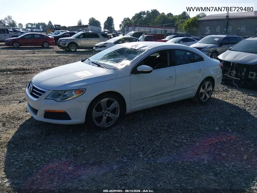 2011 Volkswagen Cc Sport VIN: WVWMN7AN7BE729480 Lot: 45291003