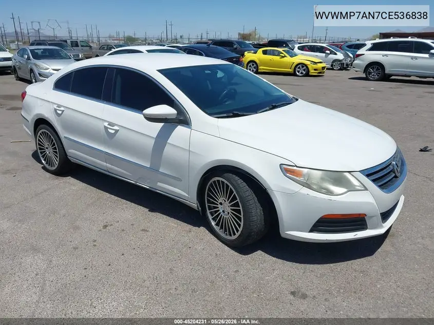 2012 Volkswagen Cc Sport VIN: WVWMP7AN7CE536838 Lot: 45204231