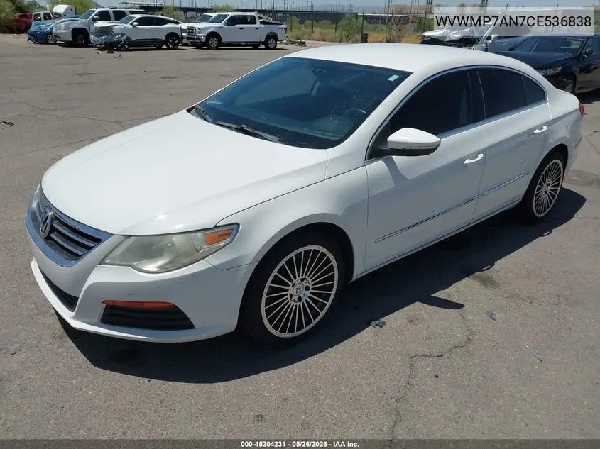 2012 Volkswagen Cc Sport VIN: WVWMP7AN7CE536838 Lot: 45204231