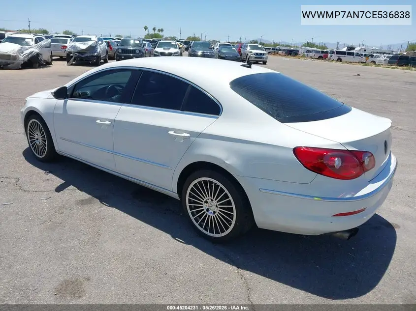 2012 Volkswagen Cc Sport VIN: WVWMP7AN7CE536838 Lot: 45204231