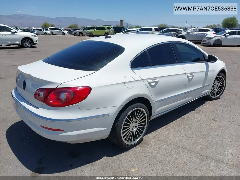 2012 Volkswagen Cc Sport VIN: WVWMP7AN7CE536838 Lot: 45204231