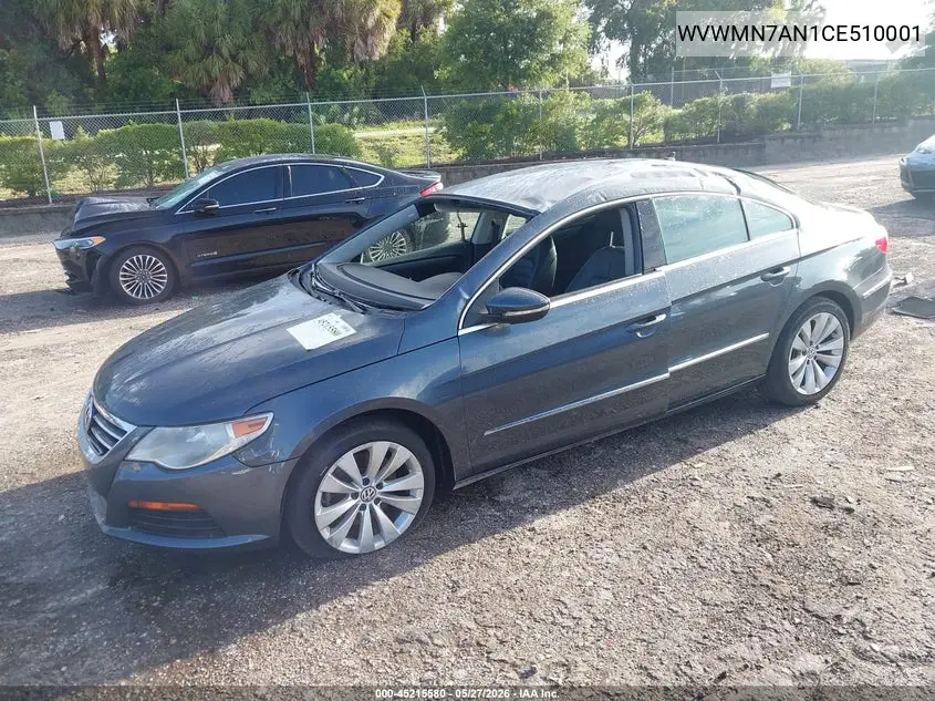 2012 Volkswagen Cc Sport VIN: WVWMN7AN1CE510001 Lot: 45215580