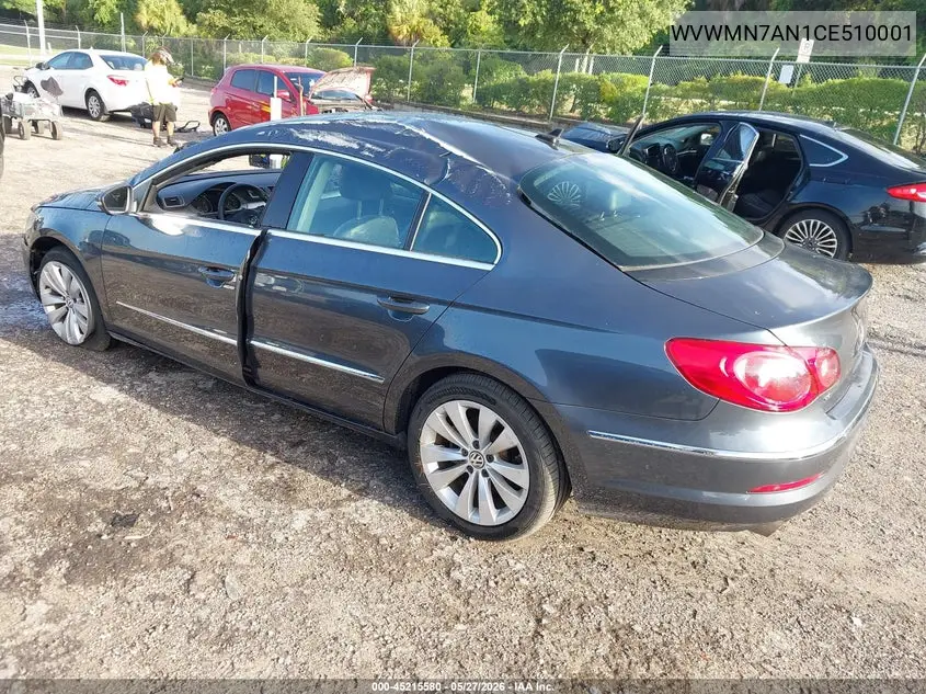 2012 Volkswagen Cc Sport VIN: WVWMN7AN1CE510001 Lot: 45215580