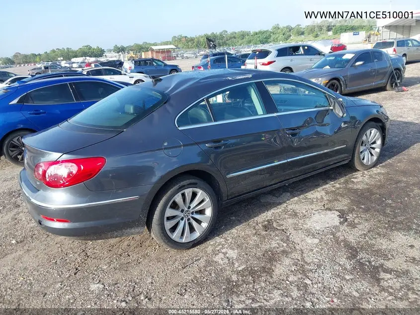 2012 Volkswagen Cc Sport VIN: WVWMN7AN1CE510001 Lot: 45215580