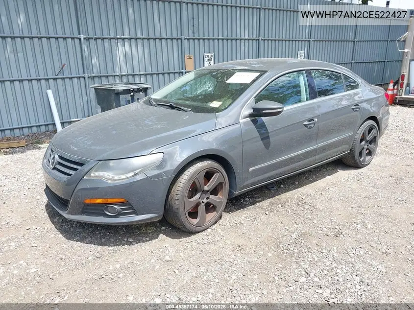 2012 Volkswagen Cc Lux VIN: WVWHP7AN2CE522427 Lot: 45357174