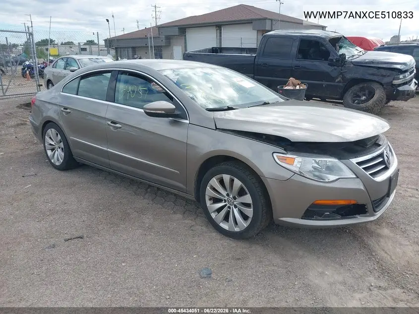 2012 Volkswagen Cc Sport VIN: WVWMP7ANXCE510833 Lot: 45434051