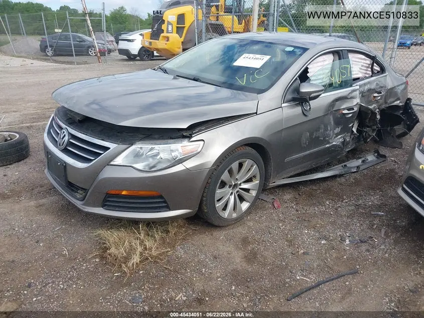 2012 Volkswagen Cc Sport VIN: WVWMP7ANXCE510833 Lot: 45434051