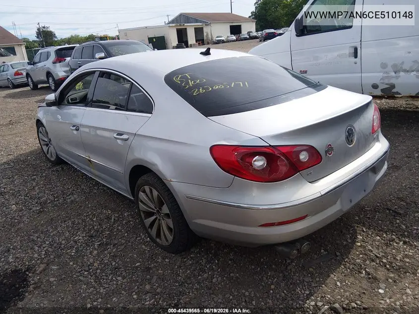 2012 Volkswagen Cc Sport VIN: WVWMP7AN6CE510148 Lot: 45439565