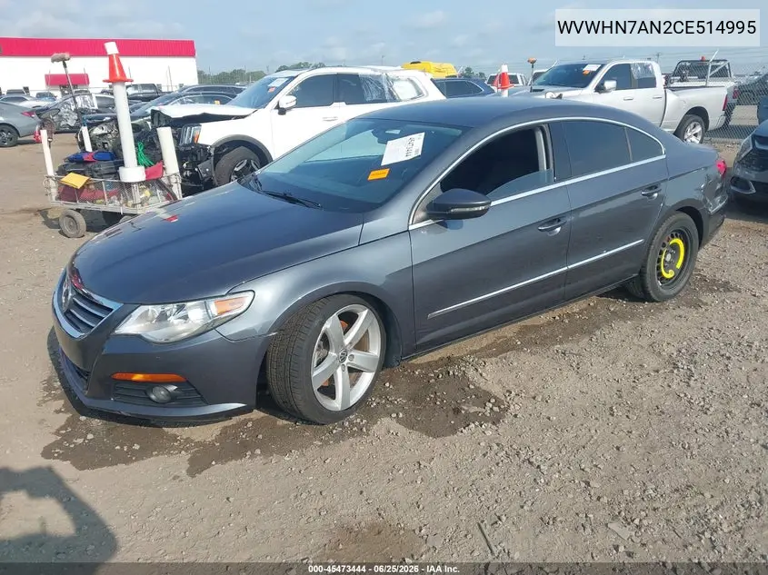 2012 Volkswagen Cc Lux VIN: WVWHN7AN2CE514995 Lot: 45473444