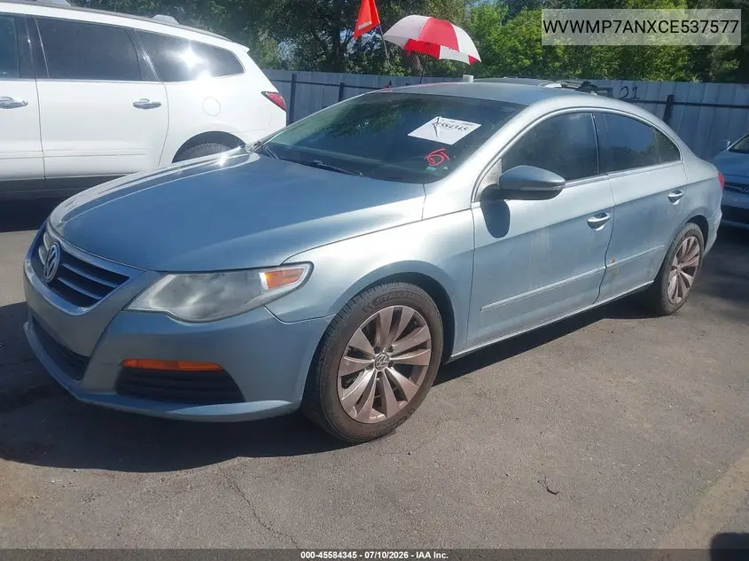 2012 Volkswagen Cc Sport/R-Line VIN: WVWMP7ANXCE537577 Lot: 45584345