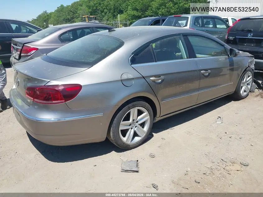 2013 Volkswagen Cc 2.0T Sport VIN: WVWBN7AN8DE532540 Lot: 45273766