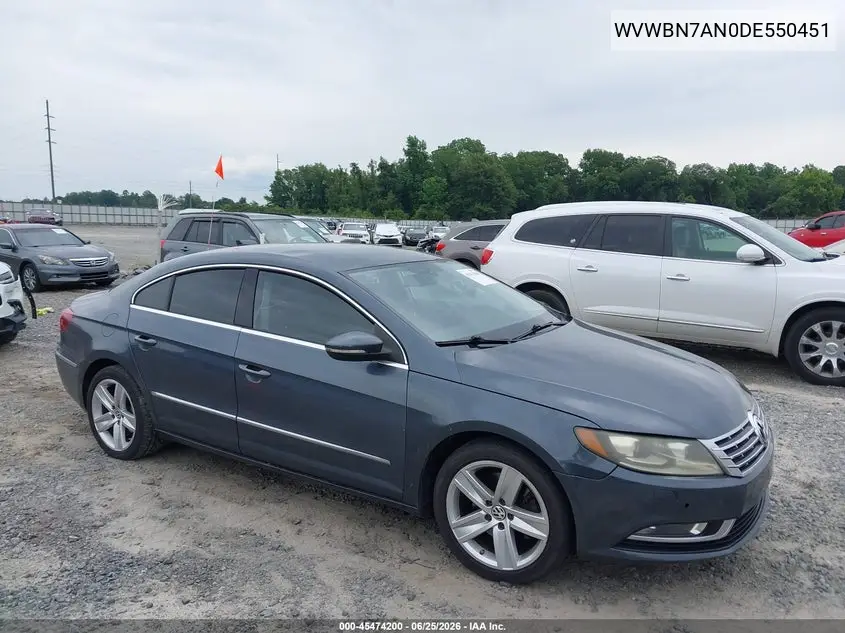2013 Volkswagen Cc 2.0T Sport VIN: WVWBN7AN0DE550451 Lot: 45474200