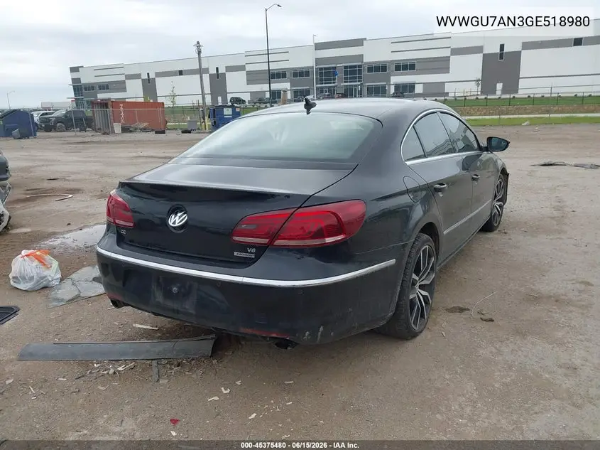 2016 Volkswagen Cc 3.6L V6 Executive VIN: WVWGU7AN3GE518980 Lot: 45375480