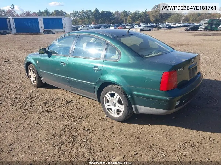 WVWPD23B4YE181761 2000 Volkswagen Passat Glx