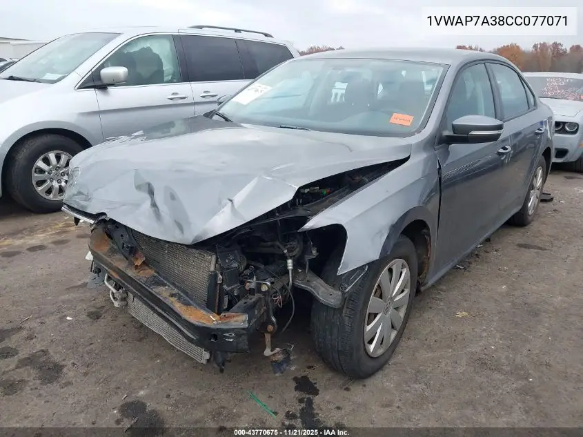1VWAP7A38CC077071 2012 Volkswagen Passat 2.5L S