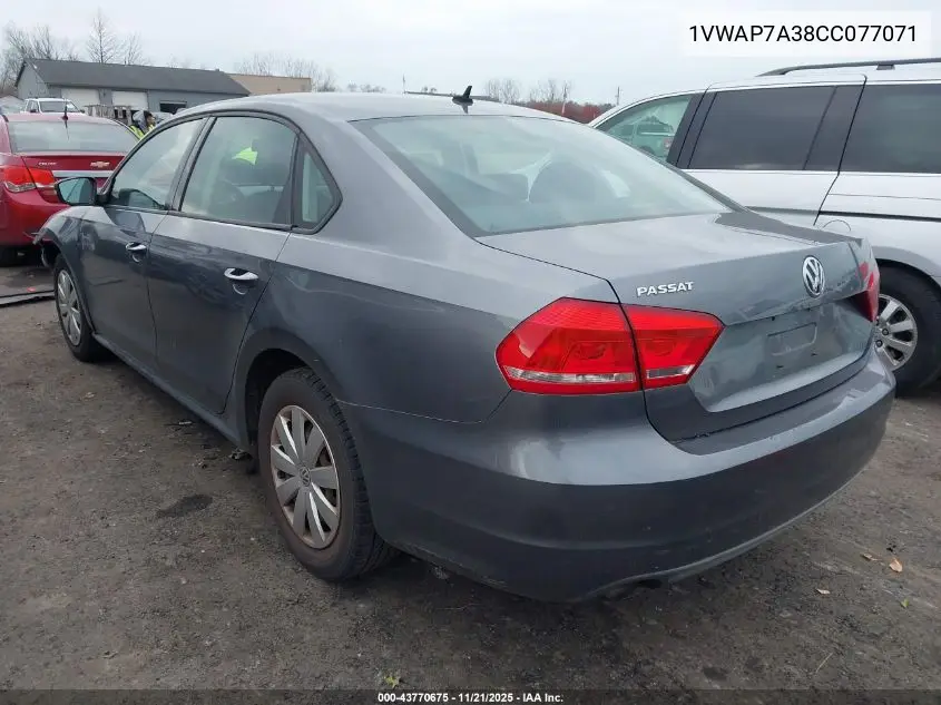 1VWAP7A38CC077071 2012 Volkswagen Passat 2.5L S