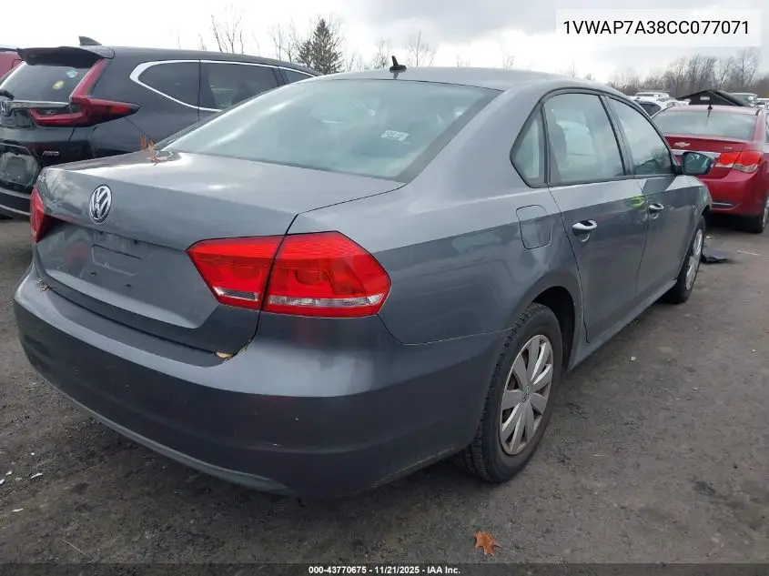 1VWAP7A38CC077071 2012 Volkswagen Passat 2.5L S