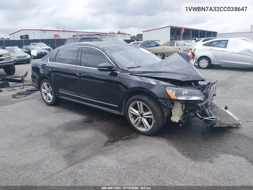 2012 Volkswagen Passat 2.0L Tdi Se VIN: 1VWBN7A32CC038647 Lot: 45611003