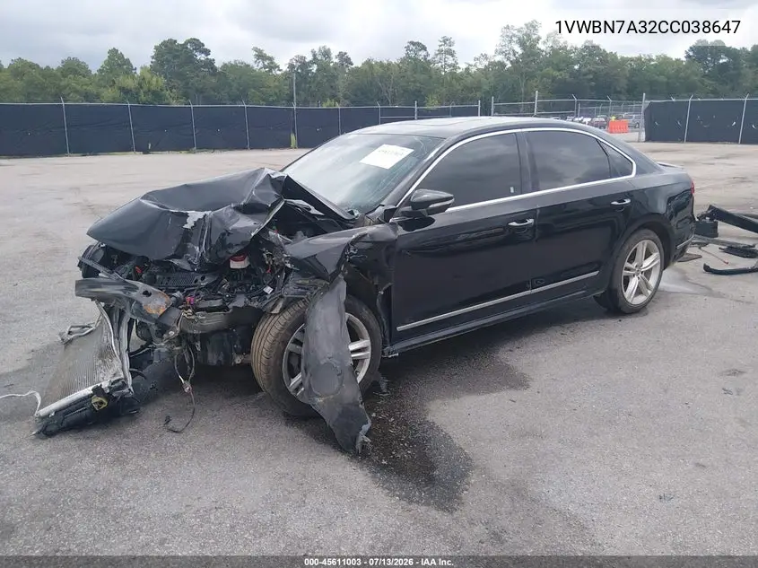 2012 Volkswagen Passat 2.0L Tdi Se VIN: 1VWBN7A32CC038647 Lot: 45611003