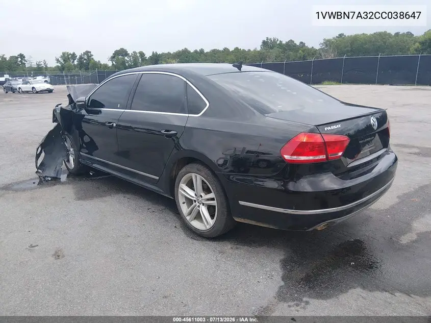 2012 Volkswagen Passat 2.0L Tdi Se VIN: 1VWBN7A32CC038647 Lot: 45611003