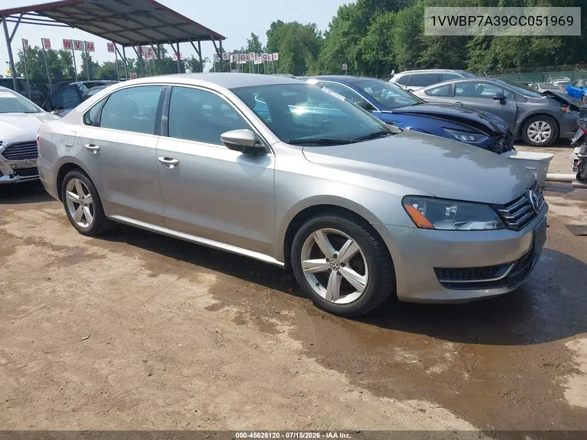 2012 Volkswagen Passat 2.5L Se VIN: 1VWBP7A39CC051969 Lot: 45626120