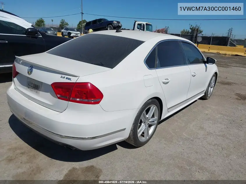 2012 Volkswagen Passat 3.6L V6 Sel Premium VIN: 1VWCM7A30CC001460 Lot: 45641825