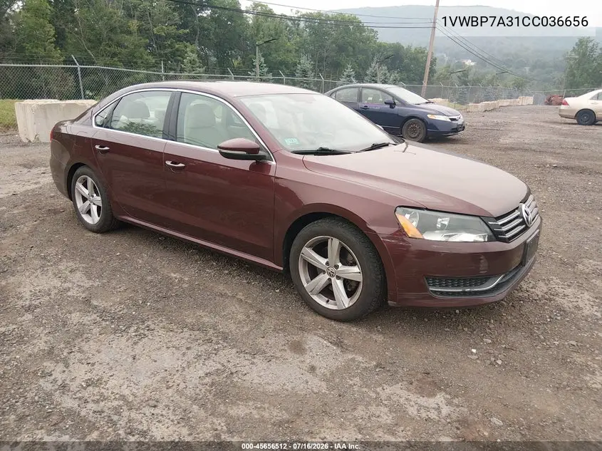 2012 Volkswagen Passat 2.5L Se VIN: 1VWBP7A31CC036656 Lot: 45656512