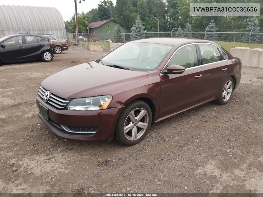 2012 Volkswagen Passat 2.5L Se VIN: 1VWBP7A31CC036656 Lot: 45656512
