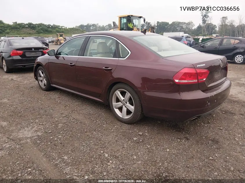 2012 Volkswagen Passat 2.5L Se VIN: 1VWBP7A31CC036656 Lot: 45656512
