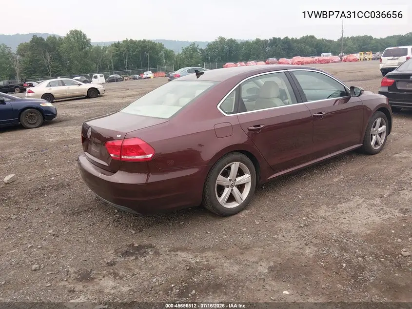 2012 Volkswagen Passat 2.5L Se VIN: 1VWBP7A31CC036656 Lot: 45656512