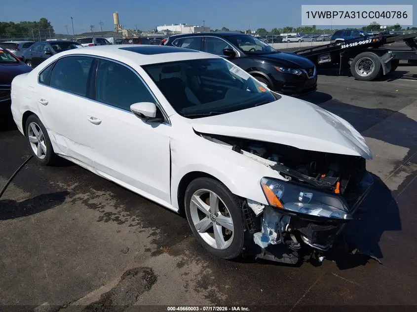 2012 Volkswagen Passat 2.5L Se VIN: 1VWBP7A31CC040786 Lot: 45660003