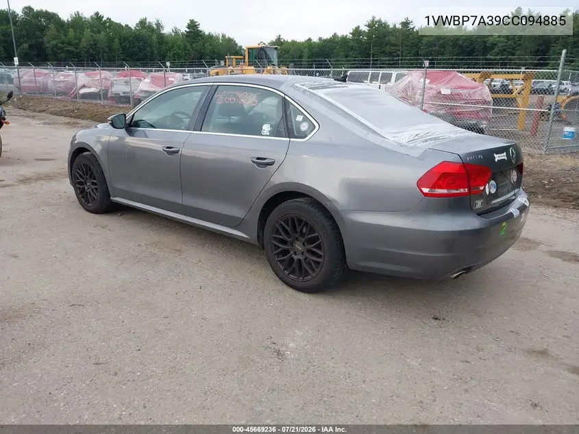 2012 Volkswagen Passat 2.5L Se VIN: 1VWBP7A39CC094885 Lot: 45669236