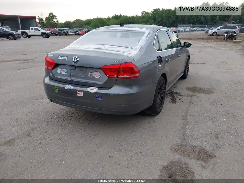 2012 Volkswagen Passat 2.5L Se VIN: 1VWBP7A39CC094885 Lot: 45669236