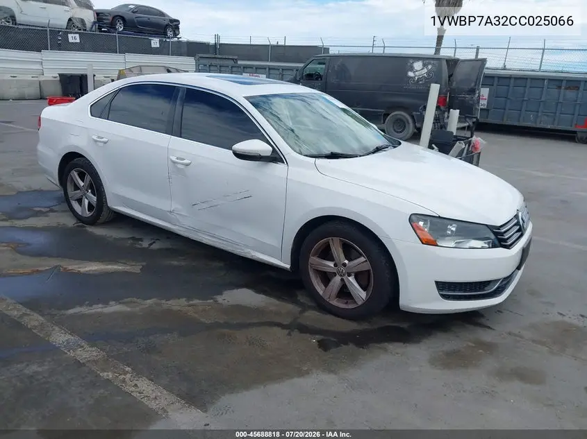 2012 Volkswagen Passat 2.5L Se VIN: 1VWBP7A32CC025066 Lot: 45688818