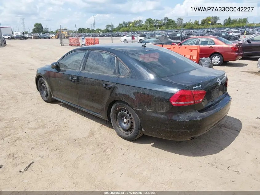 2012 Volkswagen Passat 2.5L S VIN: 1VWAP7A33CC042227 Lot: 45696033