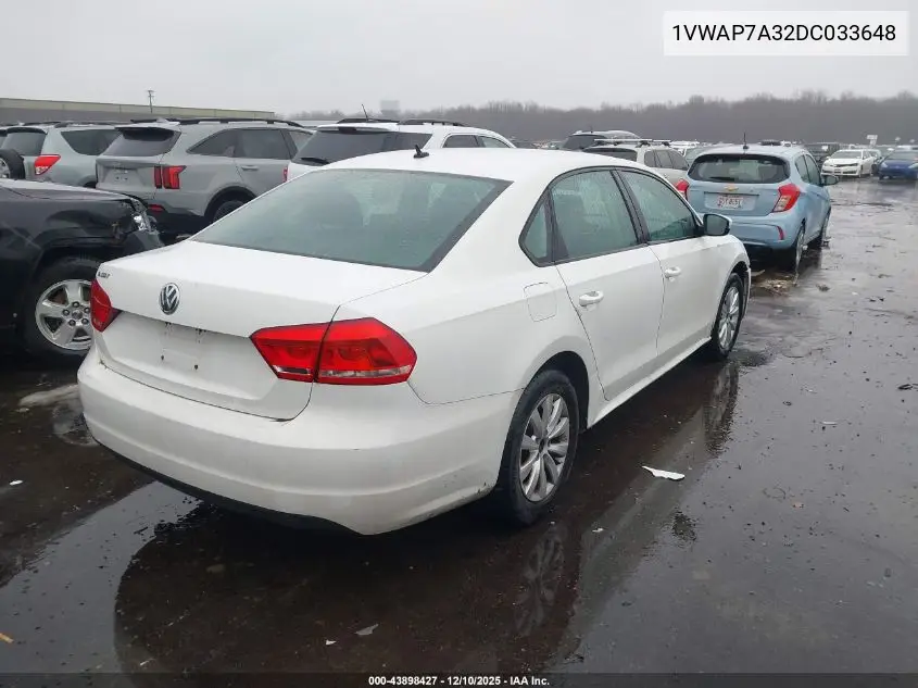 1VWAP7A32DC033648 2013 Volkswagen Passat S