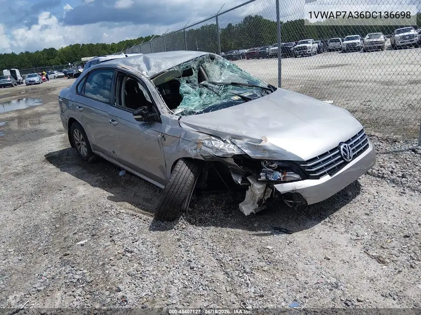 2013 Volkswagen Passat 2.5L Wolfsburg Edition VIN: 1VWAP7A36DC136698 Lot: 45407127